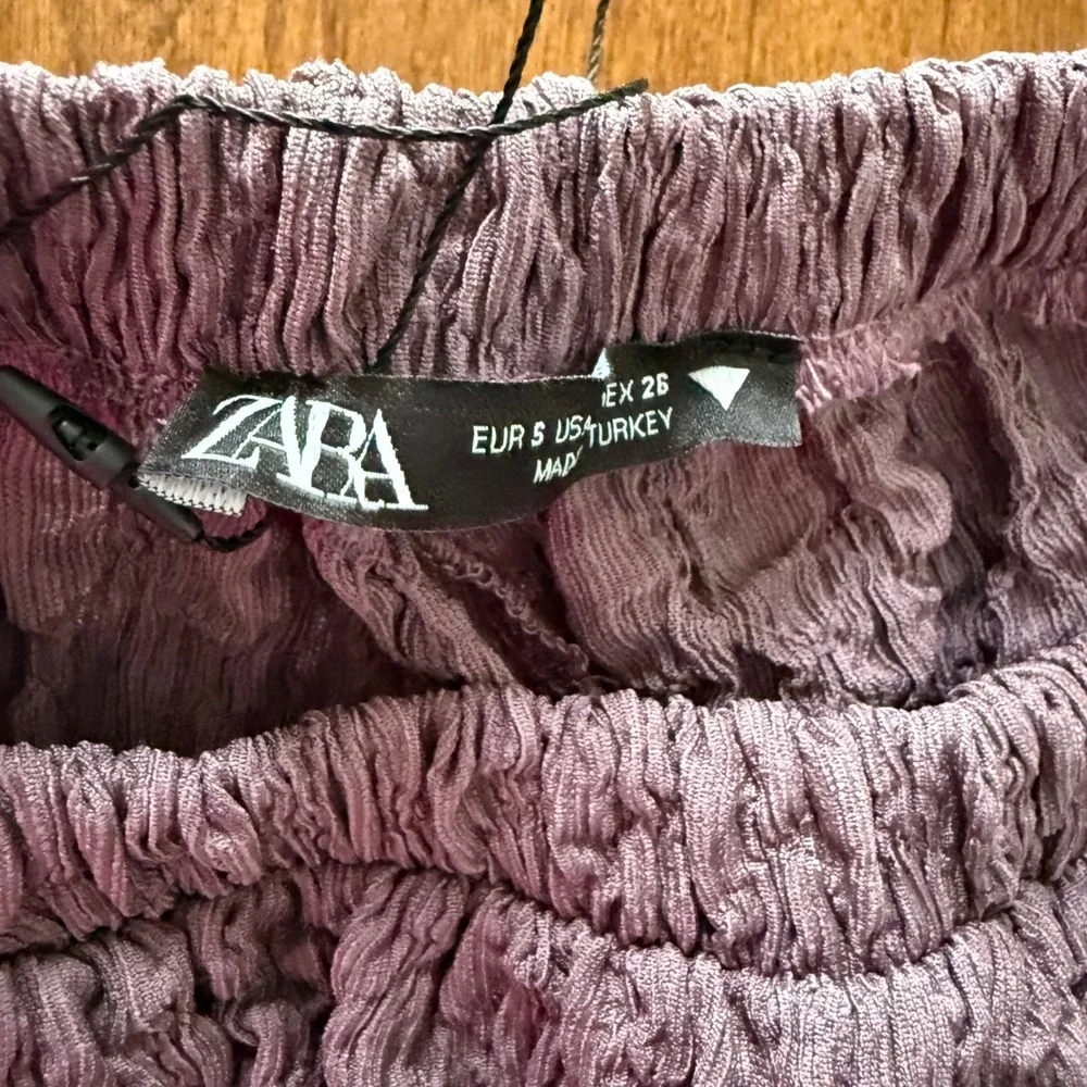 ZARA Textured Purple Gauze Cropped‎ Pants Elastic Waist Size Small